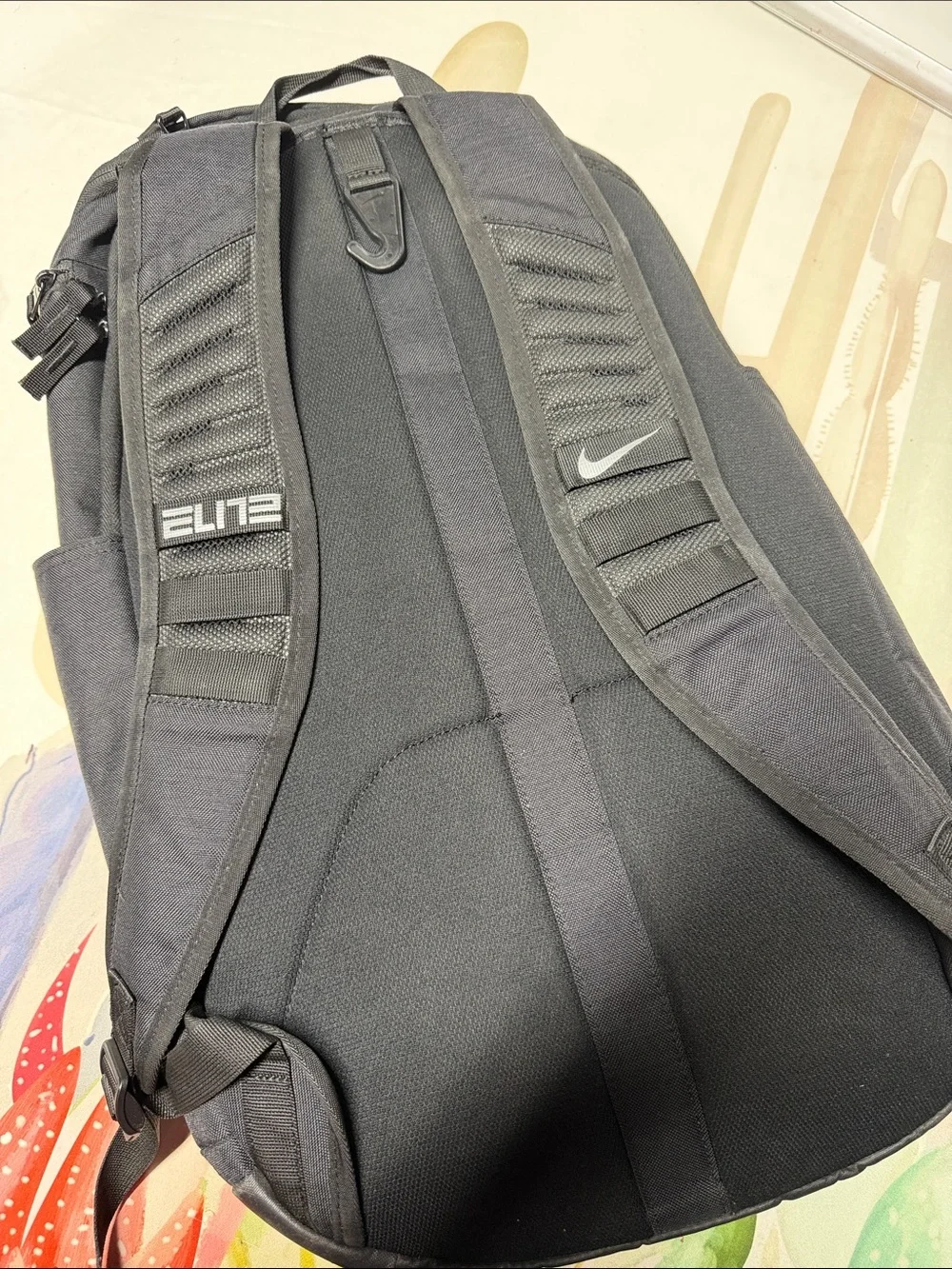 Nike Hoops Elite Pro basketball backpack features metallic silver stripe accents